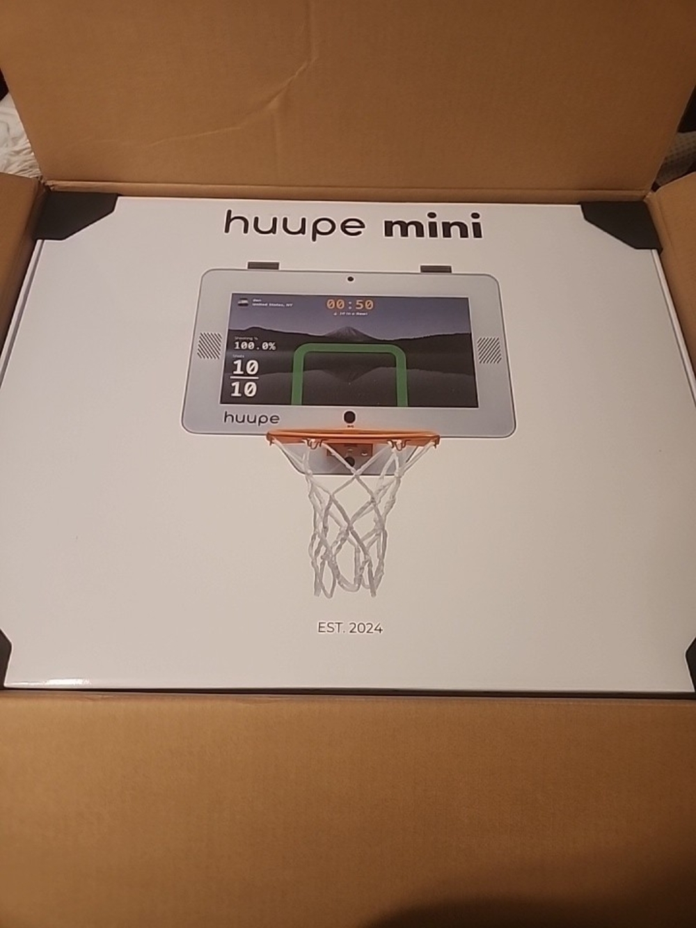 huupe mini Indoor Smart Basketball Hoop - White with Orange Rim